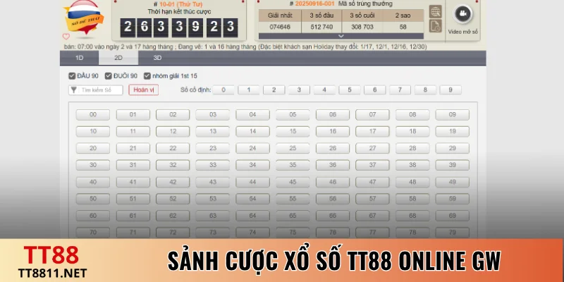 Sảnh cược xổ số TT88 online GW